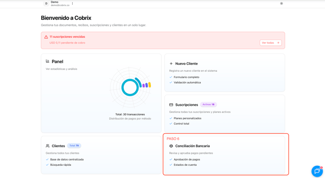 Paso 6 - Acceder a Conciliación Bancaria en Cobrix