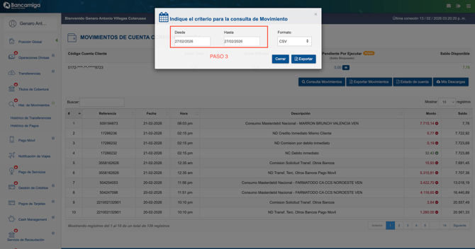 Paso 3 - Seleccionar rango de fechas