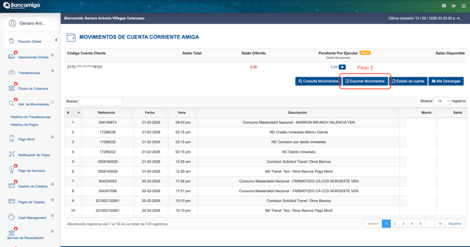 Paso 2 - Clic en Exportar Movimientos